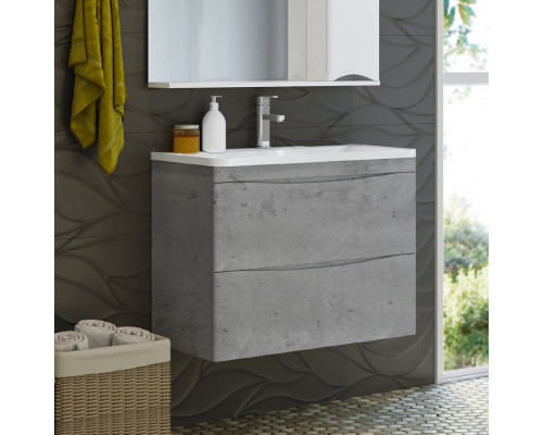 Купить Атлантик - 80 Тумба подвесная с 2 ящ. закруг. края серый камень / раковина в магазине сантехники Santeh-Crystal.ru