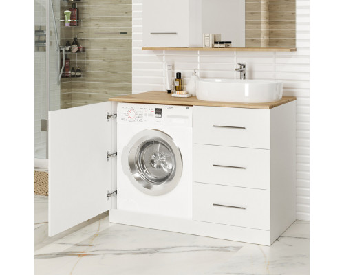 Приобрести Респект -120 Тумба с 3 ящ. под стиральную машину правая (белая ПВХ/Дуб Тиссано) / раковина в магазине сантехники Santeh-Crystal.ru
