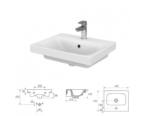 Приобрести Лира - 50 Тумба прямая напольная  белая / раковина в магазине сантехники Santeh-Crystal.ru