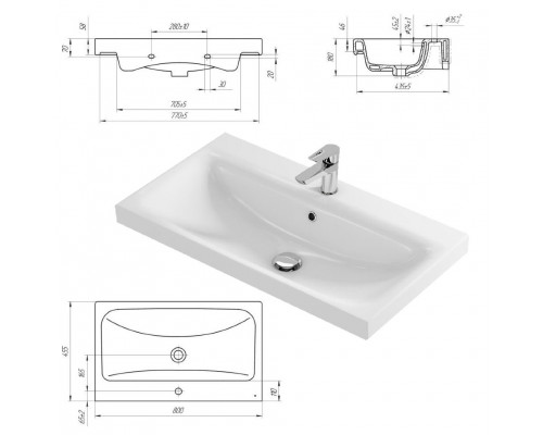 Заказать Лира - 80 Тумба прямая подвесная белая / раковина в магазине сантехники Santeh-Crystal.ru