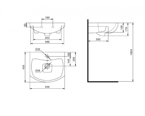 Приобрести Лаванда - 50 Тумба прямая белая / раковина в магазине сантехники Santeh-Crystal.ru