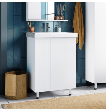 Лира - 60 Тумба прямая напольная  белая эмаль с отталкив. / раковина