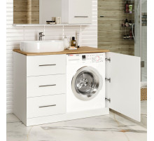 Респект -120 Тумба с 3 ящ. под стиральную машину левая (белая ПВХ/Дуб Тиссано) / раковина