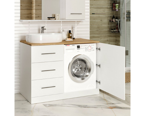 Купить Респект -120 Тумба с 3 ящ. под стиральную машину левая (белая ПВХ/Дуб Тиссано) / раковина в магазине сантехники Santeh-Crystal.ru