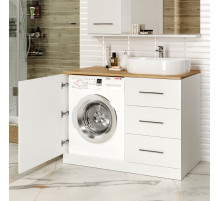 Респект -120 Тумба с 3 ящ. под стиральную машину правая (белая ПВХ/Дуб Тиссано) / раковина