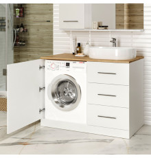 Респект -120 Тумба с 3 ящ. под стиральную машину правая (белая ПВХ/Дуб Тиссано) / раковина