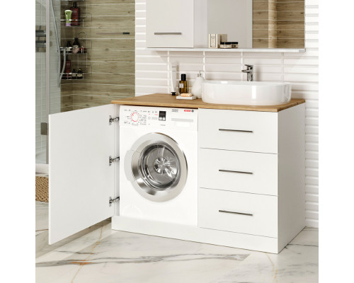 Приобрести Респект -120 Тумба с 3 ящ. под стиральную машину правая (белая ПВХ/Дуб Тиссано) / раковина в магазине сантехники Santeh-Crystal.ru