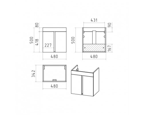 Приобрести Торос - 50 Тумба подвесная прямая серый мрамор / раковина в магазине сантехники Santeh-Crystal.ru