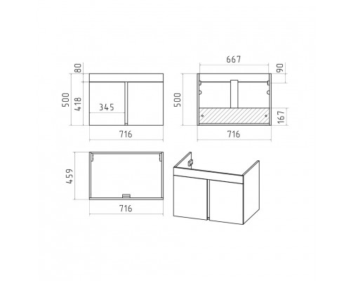 Приобрести Торос - 75 Тумба подвесная прямая серый мрамор / раковина в магазине сантехники Santeh-Crystal.ru