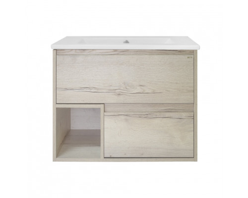 Купить Дунай - 75 Тумба подвесная с 2 ящиками и нишей (цвет Дуб белый) / раковина в магазине сантехники Santeh-Crystal.ru