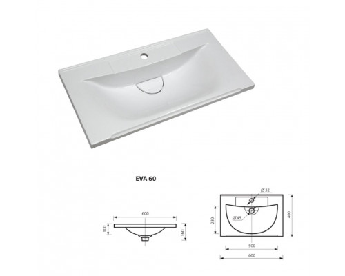 Приобрести Марта - 60 Тумба подвесная 2 ящ. бежевый (эмаль) / раковина в магазине сантехники Santeh-Crystal.ru