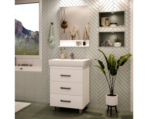 Купить Гармония - 60 Тумба напольная  с 3 ящ. закруг. края белая эмаль (глянец) / раковина в магазине сантехники Santeh-Crystal.ru