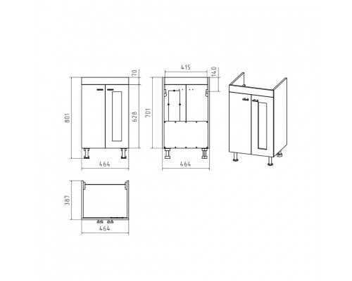 Заказать Урал - 50 Тумба напольная прямая со стекл. (ПВХ) / раковина в магазине сантехники Santeh-Crystal.ru