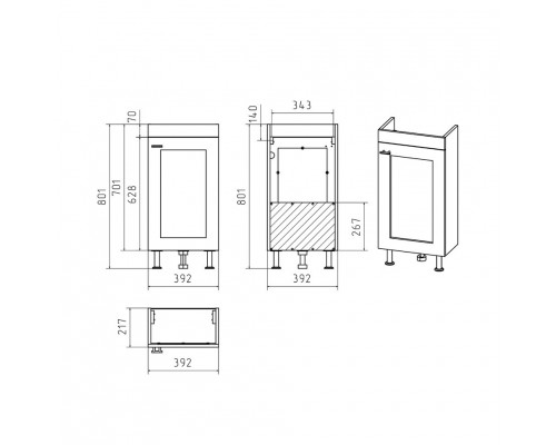 Купить Урал - 40 Тумба напольная прямая со стекл. (ПВХ) / раковина в магазине сантехники Santeh-Crystal.ru