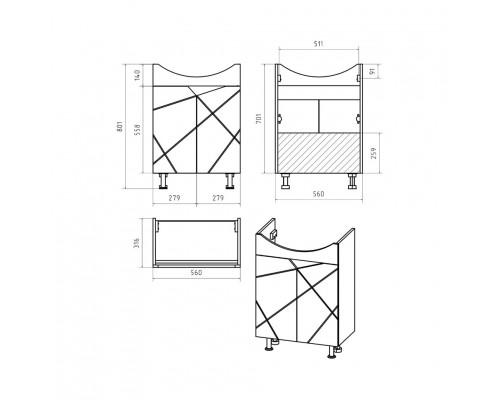 Приобрести Грани - 60 Тумба напольная прямая / раковина в магазине сантехники Santeh-Crystal.ru