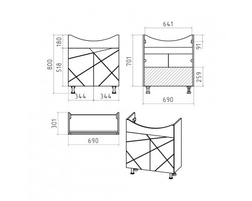 Купить Грани - 70 Тумба напольная прямая / раковина в магазине сантехники Santeh-Crystal.ru