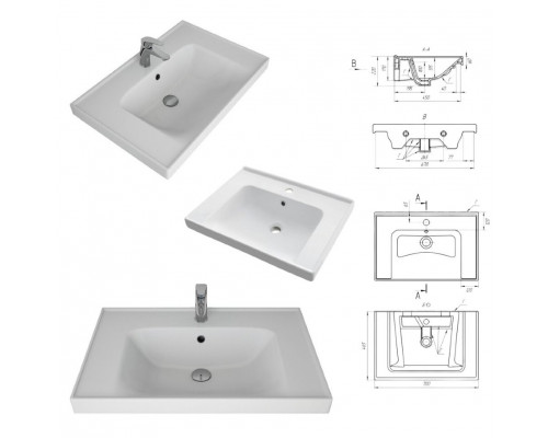 Заказать Гармония - 70 Тумба напольная  с 3 ящ. закруг. края белая эмаль (глянец) / раковина в магазине сантехники Santeh-Crystal.ru