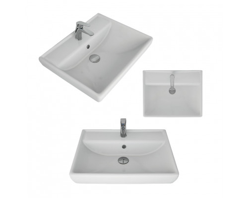 Купить Гармония - 60 Тумба напольная  с 3 ящ. закруг. края белая эмаль (глянец) / раковина в магазине сантехники Santeh-Crystal.ru