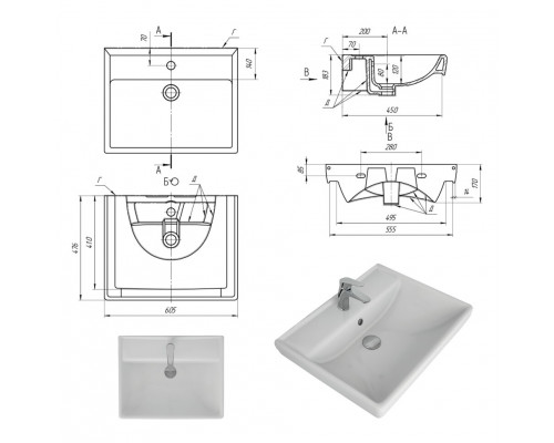 Купить Гармония - 60 Тумба напольная  с 3 ящ. закруг. края белая эмаль (глянец) / раковина в магазине сантехники Santeh-Crystal.ru