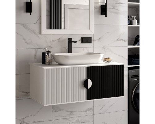 Приобрести RICHARD -105 Тумба подвесная 2 дв. белый/черный / столешница / раковина в магазине сантехники Santeh-Crystal.ru