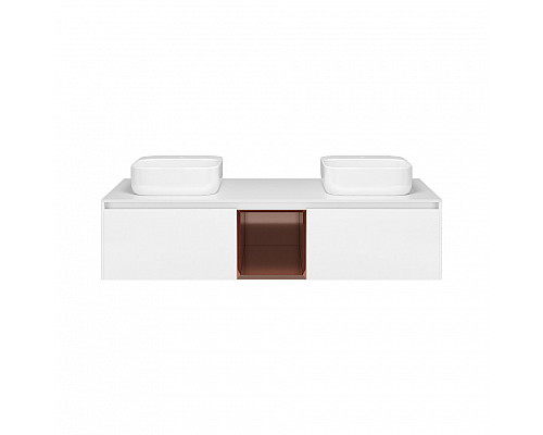 Заказать Севан - 150 Тумба подвесная белая с вставкой (эмаль) / столешница / 2 раковины в магазине сантехники Santeh-Crystal.ru