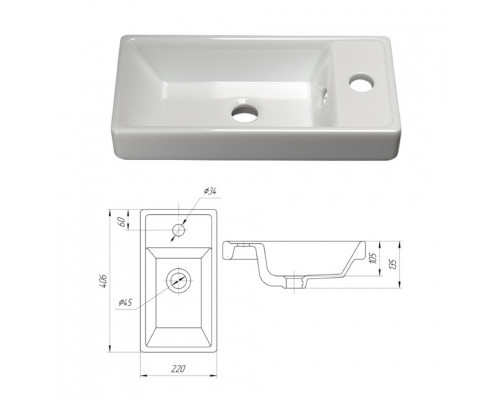 Заказать Лира - 40 Тумба прямая подвесная белая эмаль / раковина в магазине сантехники Santeh-Crystal.ru