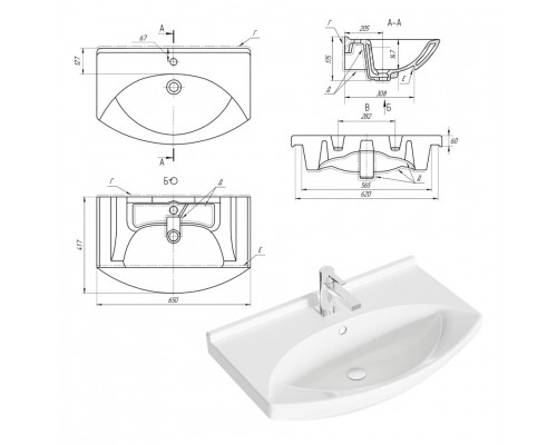 Купить Лувр - 65 Тумба напольная, серая / раковина в магазине сантехники Santeh-Crystal.ru