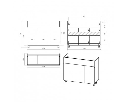 Заказать Чегет -105 Тумба напольная прямая белая 3 дв. / раковина в магазине сантехники Santeh-Crystal.ru