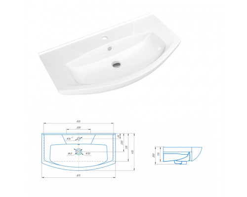 Купить Лувр - 85 Тумба напольная, серая / раковина в магазине сантехники Santeh-Crystal.ru