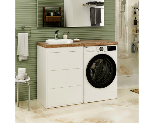 Заказать GRAFIT - 60 Тумба напольная 3 ящ. БЕЛАЯ под стиральную машину / раковина Даллас 120 левая в магазине сантехники Santeh-Crystal.ru