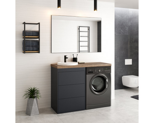 Приобрести GRAFIT - 60 Тумба напольная 3 ящ. Графит под стиральную машину / раковина Даллас 130 левая в магазине сантехники Santeh-Crystal.ru