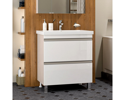 Приобрести Ингрид - 75 Тумба напольная с 2 ящ.эмаль / раковина в магазине сантехники Santeh-Crystal.ru