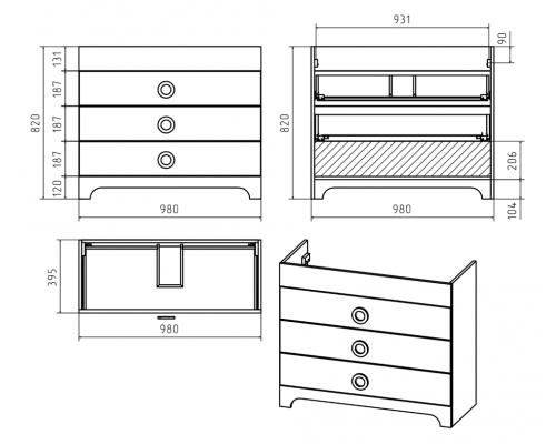 Купить Лейла -100 Тумба с 3 ящ. белая / раковина в магазине сантехники Santeh-Crystal.ru