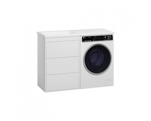 Заказать GRAFIT - 60 Тумба напольная 3 ящ. БЕЛАЯ под стиральную машину / раковина Даллас 120 левая в магазине сантехники Santeh-Crystal.ru