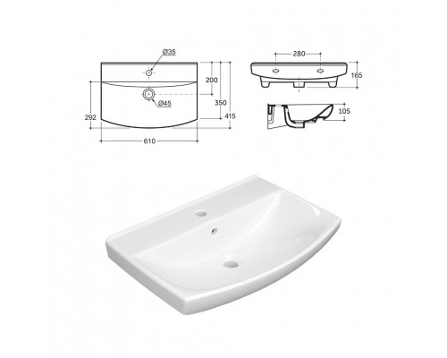 Приобрести Клермонт - 60 тумба подвесная 2 ящ. / раковина в магазине сантехники Santeh-Crystal.ru
