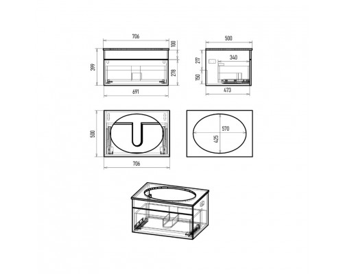 Приобрести ENFIDA - 70 Тумба подвесная черная мат. эмаль 1 ящ. / раковина в магазине сантехники Santeh-Crystal.ru