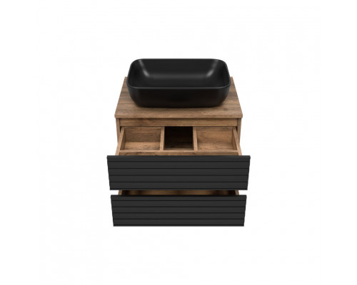 Приобрести DAKOTA - 60 Тумба подвесная 2 ящ.  (ДСП (Дуб Гал. Черный кварц) / раковина в магазине сантехники Santeh-Crystal.ru