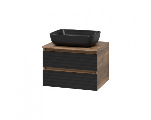 Приобрести DAKOTA - 60 Тумба подвесная 2 ящ.  (ДСП (Дуб Гал. Черный кварц) / раковина в магазине сантехники Santeh-Crystal.ru