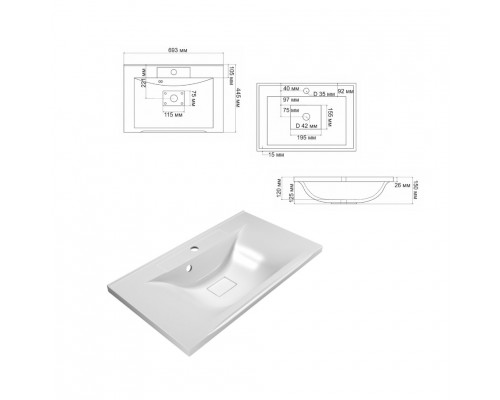 Купить Амбра - 70 тумба прямая черная матовая / раковина в магазине сантехники Santeh-Crystal.ru