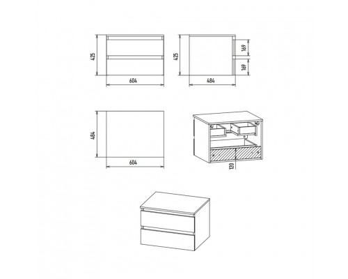 Приобрести DAKOTA - 60 Тумба подвесная 2 ящ.  (ДСП (Дуб Гал. Черный кварц) / раковина в магазине сантехники Santeh-Crystal.ru