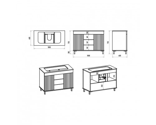 Купить ENFIDA -100 Тумба напольная 3 ящ. зеленая мат. эмаль / раковина в магазине сантехники Santeh-Crystal.ru