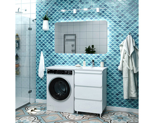 Приобрести Чегет - 55 Тумба напольная 3 ящ. под стиральную машину, белая / раковина ПРАВАЯ в магазине сантехники Santeh-Crystal.ru