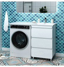 Чегет - 55 Тумба напольная 3 ящ. под стиральную машину, белая / раковина ПРАВАЯ