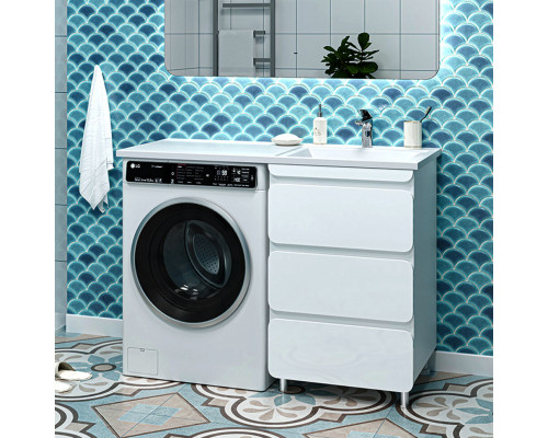 Приобрести Чегет - 55 Тумба напольная 3 ящ. под стиральную машину, белая / раковина ПРАВАЯ в магазине сантехники Santeh-Crystal.ru