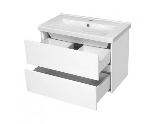 Твист - 80 Тумба 2 ящ. подвесная, белая эмаль / раковина
