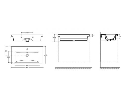 Твист - 80 Тумба 2 ящ. подвесная, белая эмаль / раковина