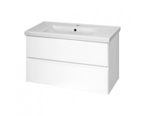 Твист -100 Тумба 2 ящ. подвесная, белая эмаль / раковина