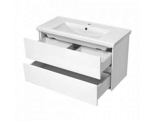 Твист -100 Тумба 2 ящ. подвесная, белая эмаль / раковина