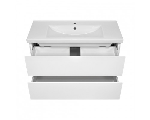 Твист -100 Тумба 2 ящ. подвесная, белая эмаль / раковина