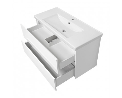 Твист -100 Тумба 2 ящ. подвесная, белая эмаль / раковина